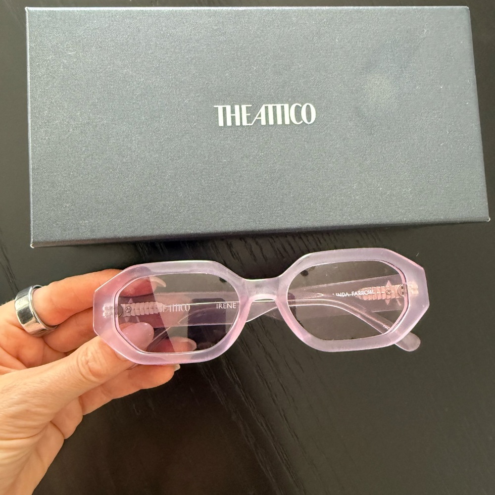 THE ATTICO X Linda Farrow Irene Sunglasses in Pink/PurpleSilver With Case